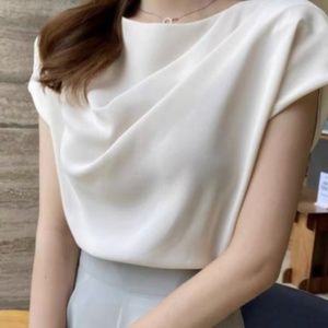 Dusty Rose Short Sleeve Cowl Neck Blouse